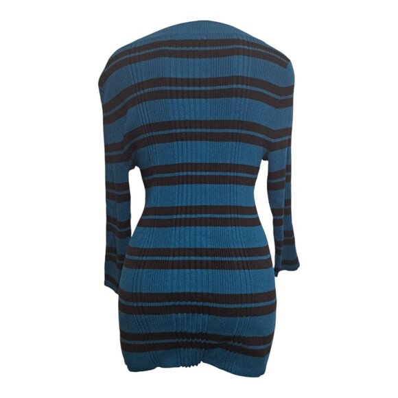 United States Sweaters XL V-Neck Pullover Turquoise Blue Black Striped Stretch - Picture 3 of 16